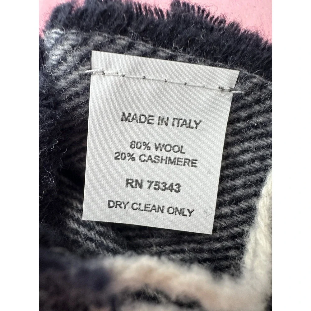 CBM Firenze Cashmere Blend Scarf Wool‎ Italy Recycled Yarn Navy Fringe NWT